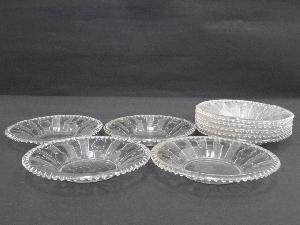 JAPANESE PRESSED GLASS SMALL PLATE SET OF 9 